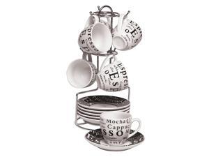 Gibson 53506.13 13 Piece Stoneware Espresso Set, White/Black Gibson 53506.13 13 Piece Stoneware Espresso Set, White/Black