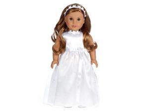 My First Communion - White Satin Communion / Wedding Dress with Matching Headband and White Leather Dress Shoes - 18 inch Doll Clothes (doll not included)