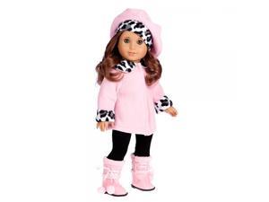 Elegance - Pink fleece coat, matching hat, brown pants and sherpa boots - American Girl Doll Clothes