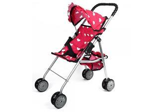 The New York Doll Collection My First Doll Stroller with Basket and Heart Design Foldable Doll Stroller, Pink