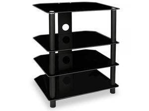 Mount-It! AV Component Media Stand, Glass Shelves, Audio Video Components, Storage for Xbox, Playstation, Speakers, Cable Boxes, 88 Lb Load Capacity, Black Silk (Mi-867)
