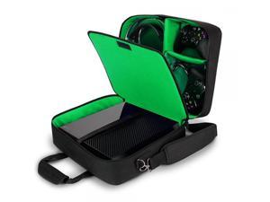 USA Gear Case Compatible with Xbox One / Xbox One X Travel Carrying Bag for Console, Controllers, Games & More w/ Adjustable Shoulder Strap, Accessory Storage Pockets, & Customizable Interior - Green