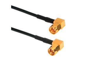Amphenol CO-174RASMAX2-005 Black RG174 SMA Coaxial Cable, 50 Ohm, SMA Right Angle, Male to Male, 5'