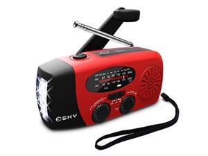 upgrade esky emergency radios hand crank self powered solar fm/am/noaa weather radio with 3 led flashlight 1000mah power bank phone charger red