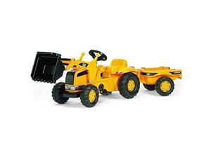 rolly toys cat construction pedal tractor: front loader tractor with detachable trailer, youth ages 2.5+