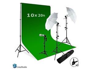 LimoStudio Photography Studio Video Photo ChromaKey Green Screen Background Support Kit 600W Output 3 Point Studio Photography Umbrella Lighting Kit, AGG408