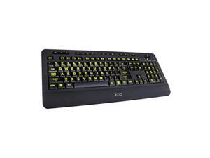 azio vision backlit usb keyboard with large print keys and 5 interchangeable backlight colors kb506  wired