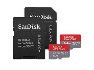 SanDisk Ultra Plus 64GB microSDXC UHS-I Card with SD Adapter, Grey/Red, Full HD up to 100 MB/S For Android Phone , Tables and Camera ( 2 Pack of 64 GB Micro SD- Card)