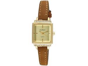 peugeot women's 14k gold plated small petite faceted crystal thin tan beige brown suede band luxury watch 3047g