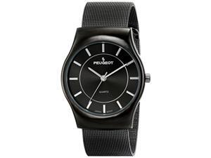 peugeot men's 1002gn black stainless steel watch with mesh bracelet