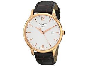 tissot men's t0636103603700 analog quartz brown leather strap silver dial watch