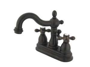 kingston brass kb1605ax heritage 4inch centerset lavatory faucet with metal cross handle, oil rubbed bronze