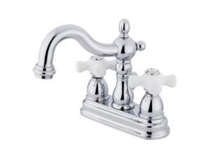 kingston brass kb1601px heritage 4inch centerset lavatory faucet with porcelain cross handle, polished chrome