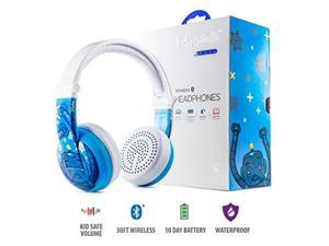 wireless bluetooth headphones for kids  buddyphones wave | kids safe volume limited to 75, 85 or 94 db | foldable & waterproof | 24hour battery life | optional cable for audio sharing | blue