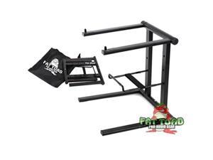 Folding DJ Laptop Stand with Sub-tray Shelf by FAT TOAD | Pro Audio Computer Table Top Rack Stand Mount for iPads, Mixer Controller & Tablets | Portable PC Gear Clamp Holder | Stage Booth, Home Office