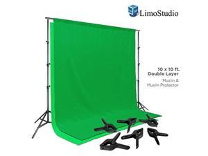 limostudio photo video studio 10 ft. adjustable muslin backdrop support system with green background muslin & support clamp, backdrop stand & cross bar, solid stable structure, photo studio, agg2063