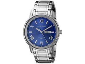 armitron men's 20/4935blsv day/date function silvertone bracelet watch