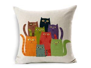 8 pcs cartton cats cotton linen throw pillow case cushion cover home sofa decorative 18 x 18 inch
