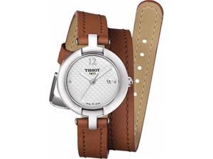 tissot trend pinky silver dial light brown leather ladies watch t0842101601704