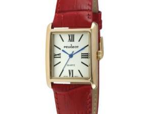 peugeot women's 14k goldplated tank roman numeral red leather band watch 3036rd