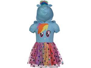 my little pony rainbow dash toddler girls' costume dress with hood and wings, blue 4t