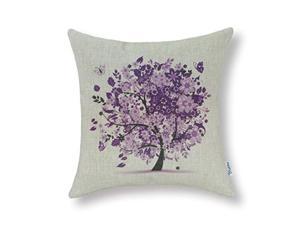calitime canvas throw pillow cover case for couch sofa home decoration butterflies floral leaves tree 18 x 18 inches purple