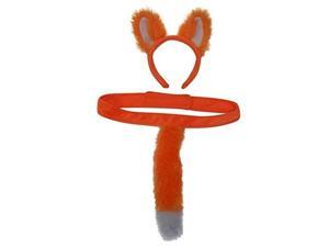 kids plush bright orange fox headband ears & tails costume set