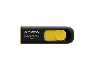 adata uv128 64gb usb 3.1 retractable capless flash drive, yellow auv12864grby