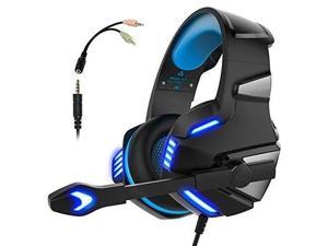 gaming headset for ps4 xbox one, micolindun over ear gaming headphones with mic stereo surround noise reduction led lights volume control for laptop, pc, tablet, smartphones