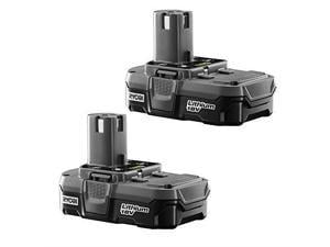 ryobi p102 18v one+ compact lithium ion battery, 2 pack