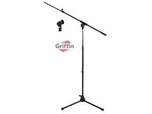 Microphone Stand with Telescoping Boom and Mic Clip Package by GRIFFIN | Tripod Premium Quality for Studio, Karaoke, DJ Live Performances, Conferences | Portable with Collapsible Legs & Removable Arm