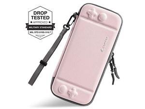 ultra slim carrying case fit for nintendo switch, tomtoc original patent portable hard shell travel case pouch protective cover bag, 10 game cartridges, military level protection, pink