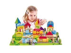 hape city building blocks colored wood blocks with playscape