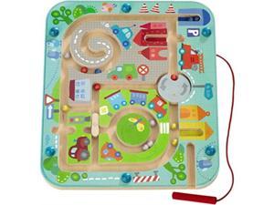 haba town maze magnetic game developmental stem activity encourages fine motor skills & color recognition with roundabout, roadblock and fun city theme