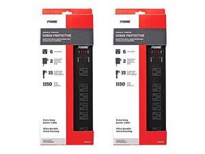 prime pb802135 6 outlet 1150 joule metal surge protector, 15-foot cord, black, 2-pack prime pb802135 6 outlet 1150 joule metal surge protector, 15-foot cord, black, 2-pack