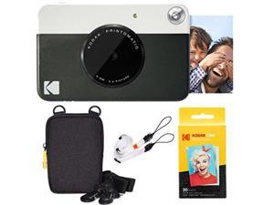 kodak printomatic instant camera black basic bundle + zink paper 20 sheets + deluxe case + comfortable neck strap