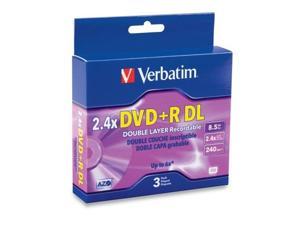 verbatim 8.5 gb 2.4x double layer recordable disc dvd+r dl, 3disc jewel cases 95014