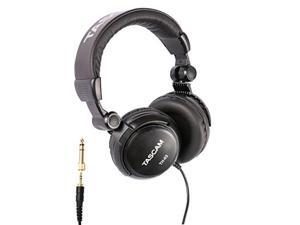 tascam th03 studio headphones  closed back, padded, adjustable pro audio headset with gold tip 1/8 inch to 1/4 inch adaptor