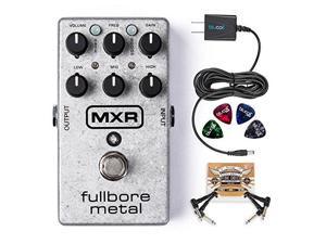 mxr m116 fullbore metal distortion pedal bundle with blucoil power supply slim ac/dc adapter for 9 volt dc 670ma, 2 pack of pedal patch cables and 4pack of celluloid guitar picks
