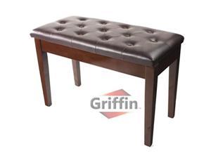 GRIFFIN Brown Wood PU Leather Piano Bench | Double Vintage Design, Ergonomic Chair Musicians Keyboard Stool | Cushion Duet Seat & Sheet Music Storage Space | For Guitar Stool or Home Vanity Bench