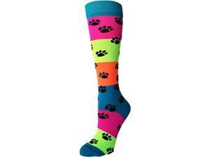 tck sports neon rainbow fun print otc socks paw print, medium tck sports neon rainbow fun print otc socks paw print, medium