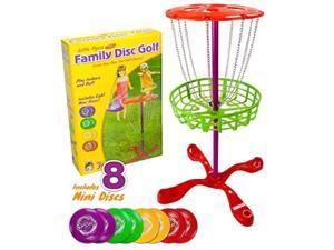 kroo sports little flyers family disc golf and target set | 8 mini discs and 25inch tall basket | kids intro disc golf toy set | portable indoor/outdoor yard games