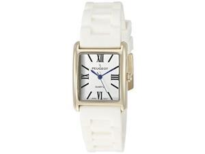 peugeot women's '14k gold plated' quartz metal and rubber dress watch, color:white model: 3066gwt