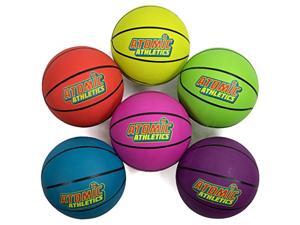 atomic athletics 6 pack of neon rubber playground basketballs youth size 5, 8.5" balls with air pump and mesh storage bag by kroo sports atomic athletics 6 pack of neon rubber playground basketballs youth size 5, 8.5" balls with air pump and mesh storage bag by kroo sports