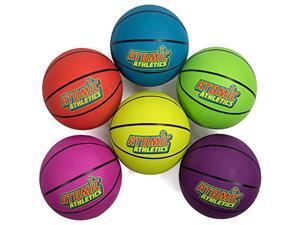 atomic athletics 6 pack of neon rubber playground basketballs regulation size 7, 9.5" balls with air pump and mesh storage bag by kroo sports atomic athletics 6 pack of neon rubber playground basketballs regulation size 7, 9.5" balls with air pump and mesh storage bag by kroo sports