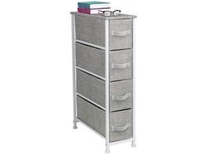 sorbus narrow dresser tower with 4 drawers  vertical storage for bedroom, bathroom, laundry, closets, and more, steel frame, wood top, easy pull fabric bins gray