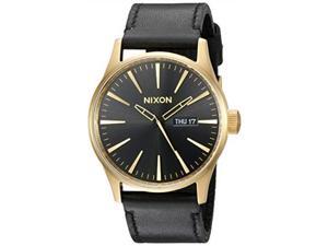 nixon sentry leather a129 gold/black 124m water resistant men's analog classic watch 42mm watch face, 23mm leather band nixon sentry leather a129 gold/black 124m water resistant men's analog classic watch 42mm watch face, 23mm leather band