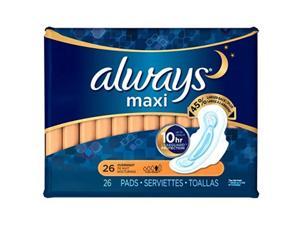 always maxi pads with flexiwings, overnight, 26 count