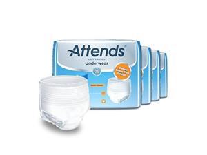 attends advanced protective underwear with advanced dermadry technology for adult incontinence care, large, unisex, 18 count pack of 4