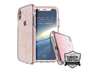 prodigee superstar for apple iphone xr 6.1'''2018 clear rose case transparent 2 meter military certified drop shock test cell phone case cover super thin slim & protective sparkle glitter flakes